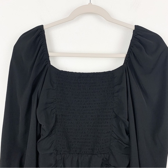 Abercrombie & Fitch Black Ruched Puff Sleeve Mini Dress Sz M Tall - Picture 6 of 8